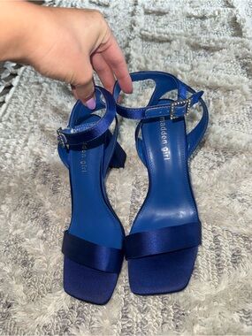 Madden Girl Blue Satin Ankle Strap Heels